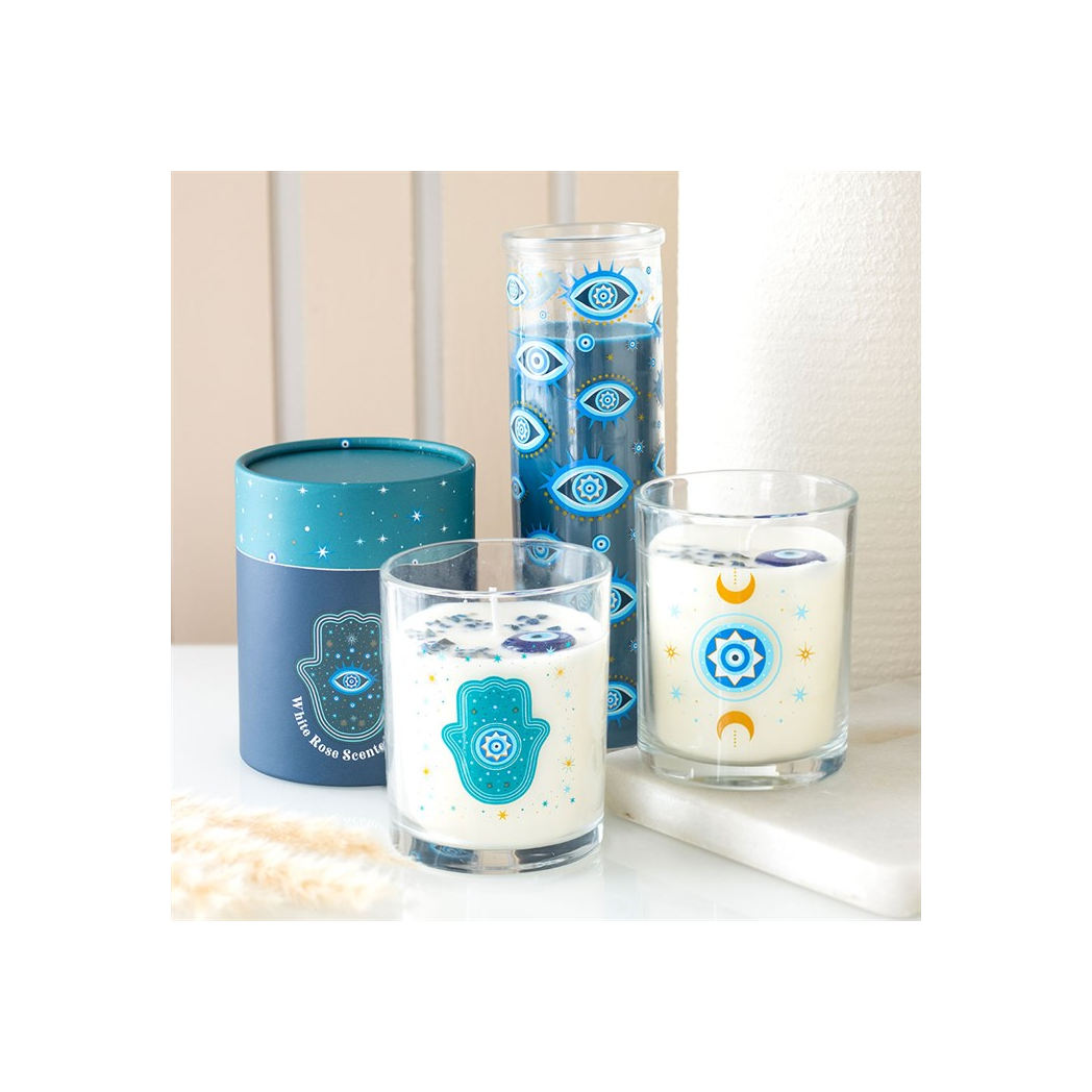 All Seeing Eye Print White Rose Tube Candle
