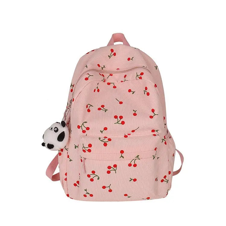 Corduroy Backpack Cherry Pattern