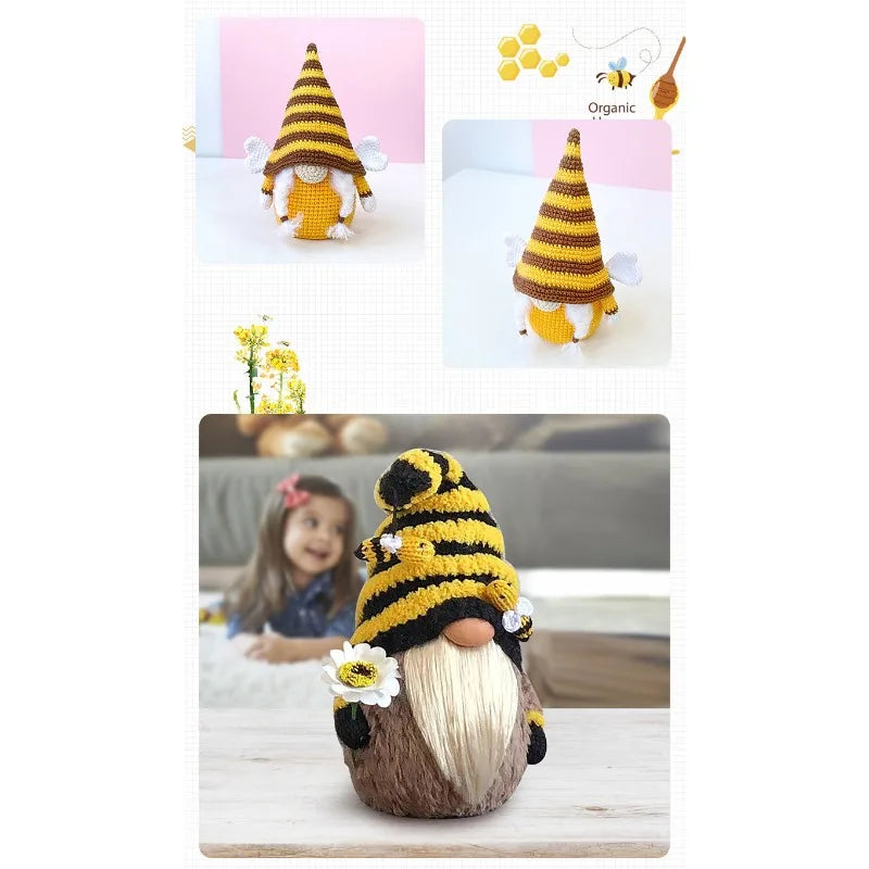 Cute Bee Gnome Doll Knitted Plush Sunflower