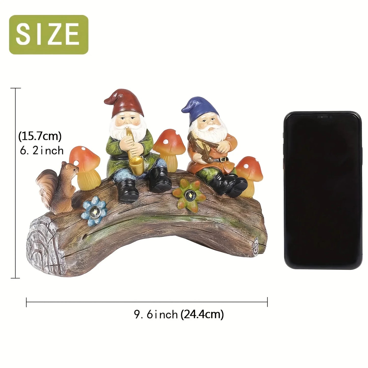 Charming Solar Powered Squirrel Gnome Statue Resin