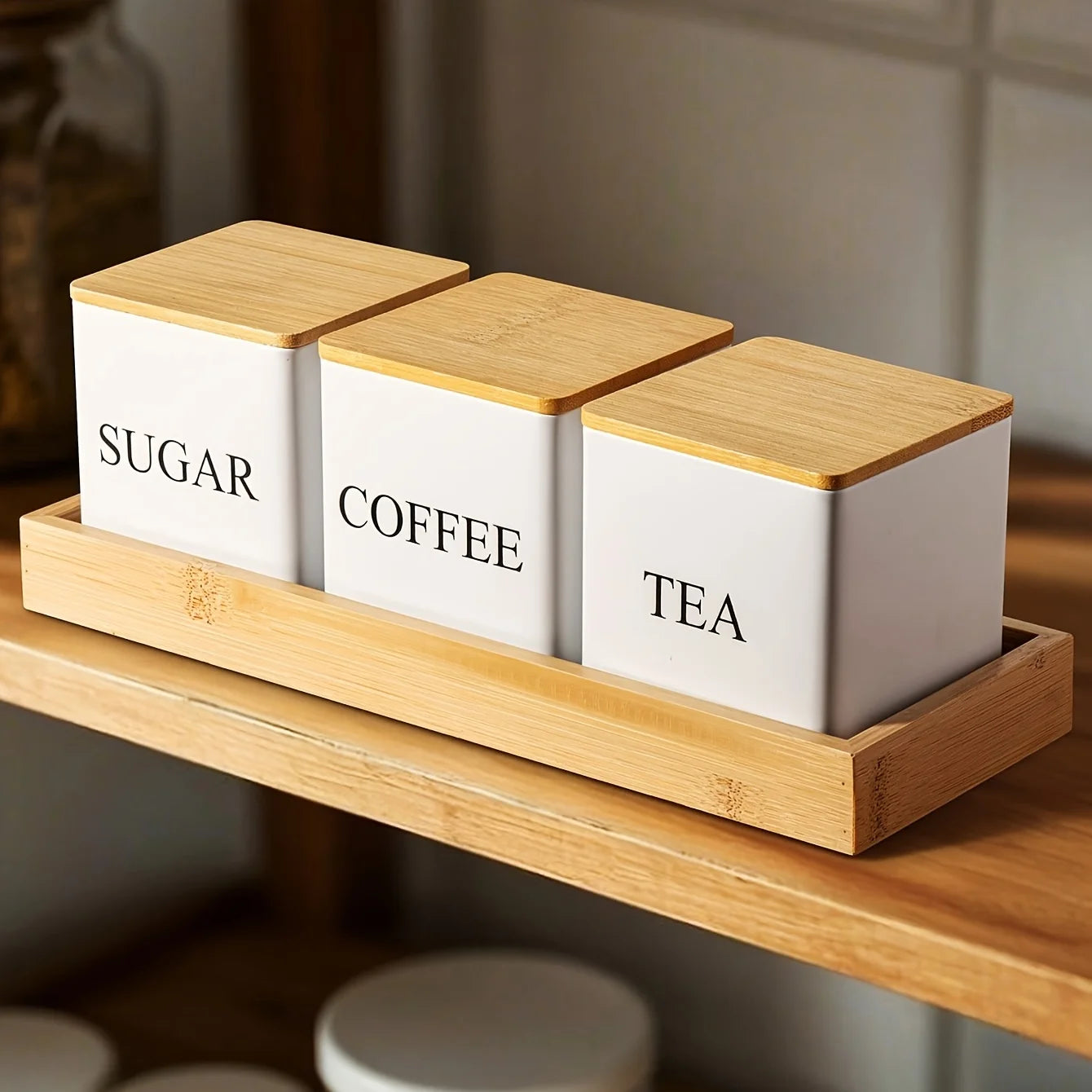 3-Piece Coffee Tea Sugar Storage Canister Set without tray