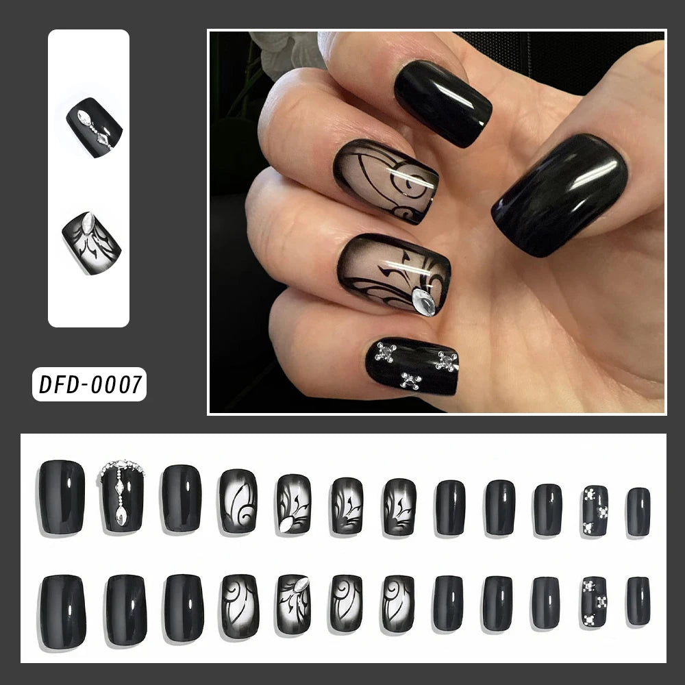 24Pcs White French Press On Nails 3D Bow Design