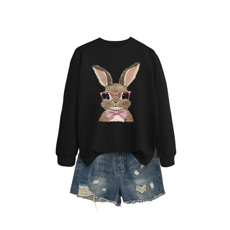Brown Rabbit Bow Round Neck Sports Sweater