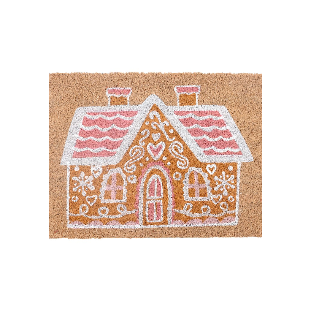 Natural Pink Gingerbread House Doormat