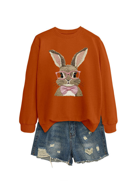 Brown Rabbit Bow Round Neck Sports Sweater