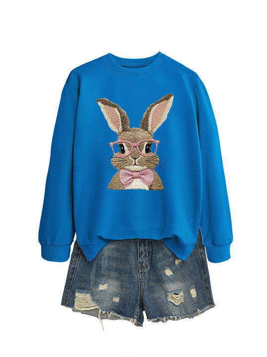 Brown Rabbit Bow Round Neck Sports Sweater