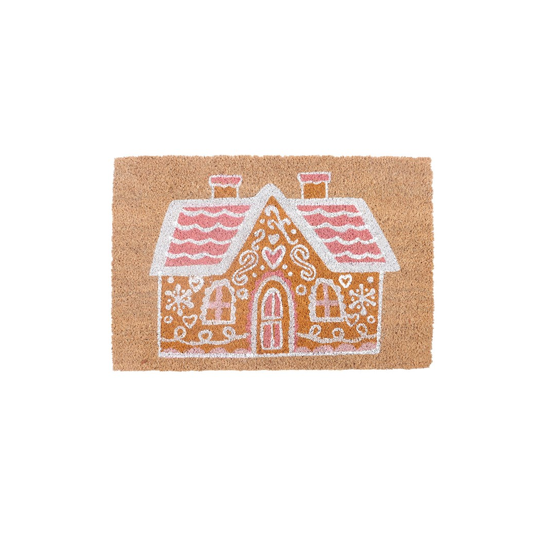Natural Pink Gingerbread House Doormat