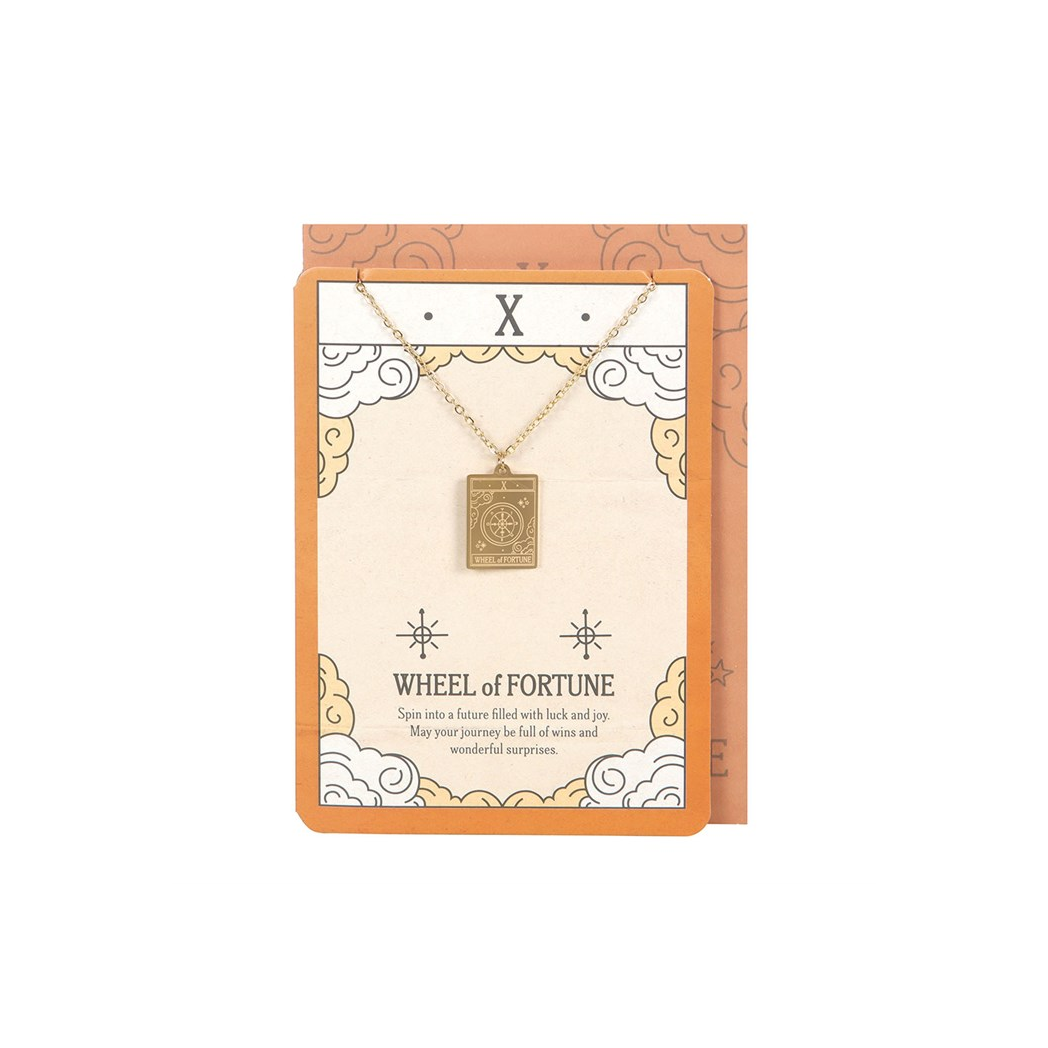 The Wheel of Fortune Vintage Tarot Necklace on Greeting Card