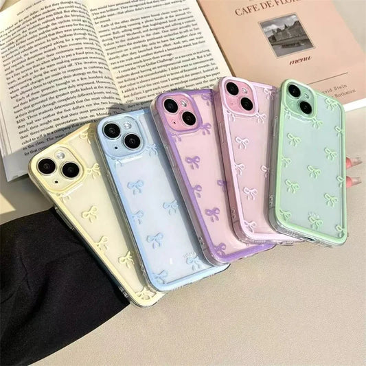 Candy Color Bowknot Design Soft Phone Case For iPhone 17 Air 16 15 14 13 12 11 Pro Max 16 Plus 16E Shockproof Soft Clear Cover