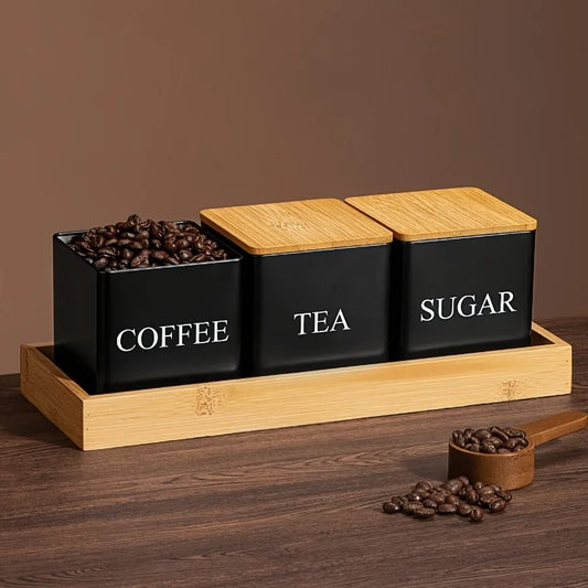 3-Piece Coffee Tea Sugar Storage Canister Set without tray