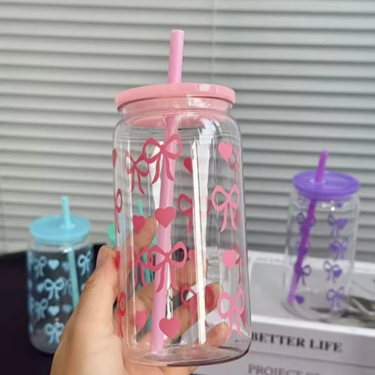 Cute Heart-shaped Bow Water Bottle Plastic