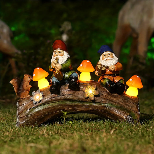 Charming Solar Powered Squirrel Gnome Statue Resin