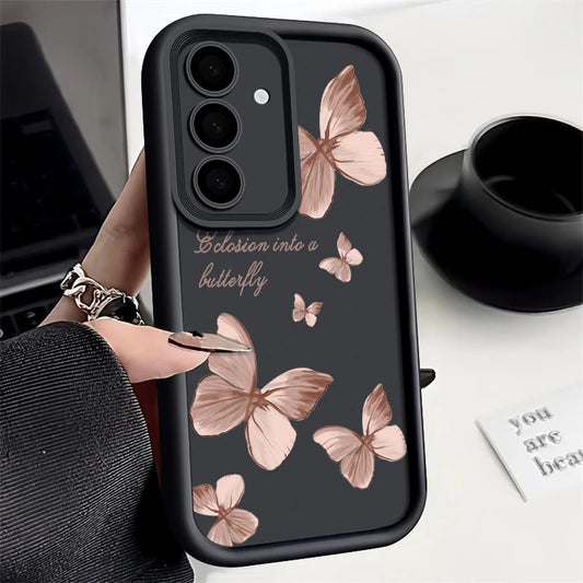 Gold Butterfly Soft TPU Case For Samsung Galaxy A55 A17 A54 A15 A56 A16 A35 A25 5G S26 S25 S24 S23 S22 Ultra S23 FE Phone Cover