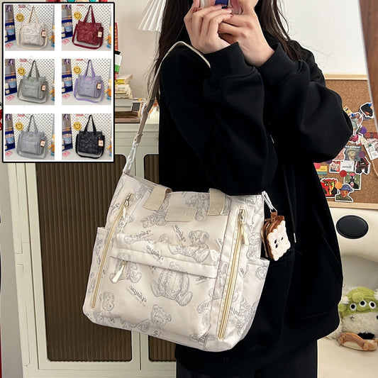 Bear Print Large Capacity Multi-Pocket Tote