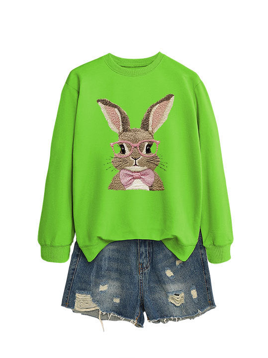 Brown Rabbit Bow Round Neck Sports Sweater