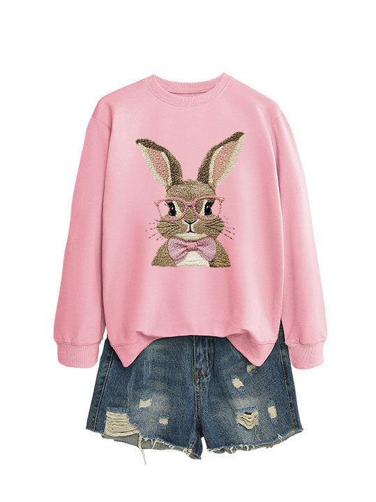 Brown Rabbit Bow Round Neck Sports Sweater