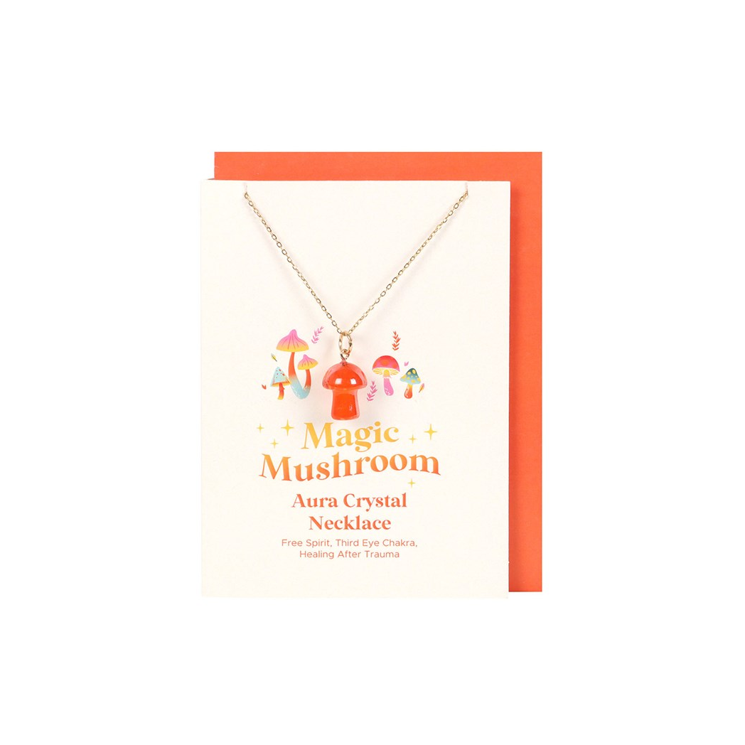 Orange Aura Mushroom Necklace Greeting Card