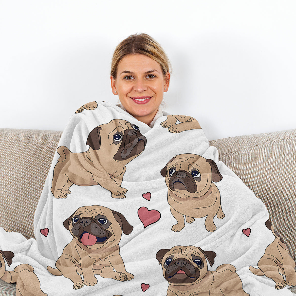 1pc Cute Cartoon Lapdog Heart Pattern Cute Pet Style Soft And Skin Friendly Blanket Cover Blanket Casual Blanket